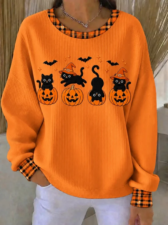 Damen Kariert Rundhals Lässig Frühling/Herbst Langarm Sweatshirt