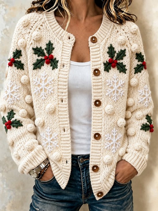 Damen Weihnachten Langarm Rundhals Lässig Frühling/Herbst Strickjacke Oberbekleidung