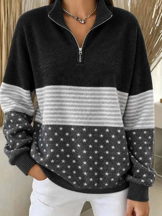Damen Geometrisch Stehkragen Lässig Frühling/Herbst Langarm Sweatshirt