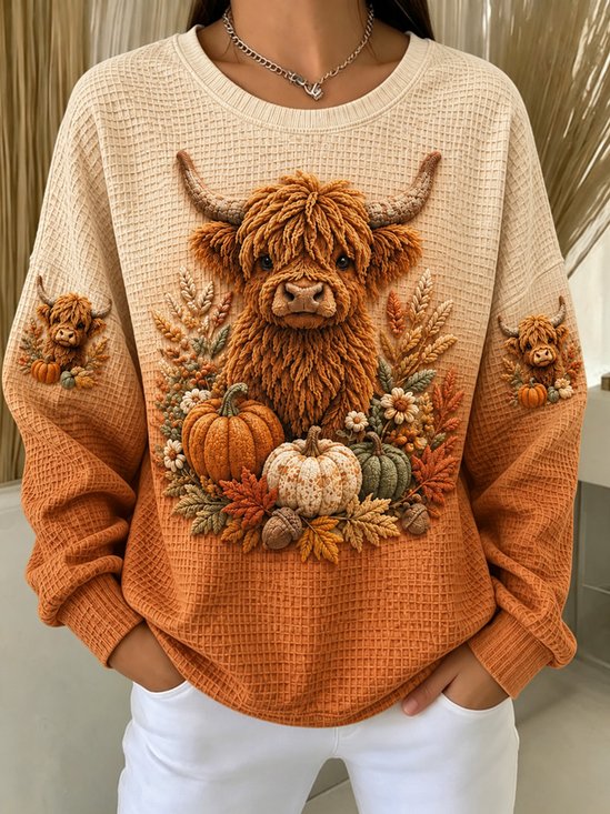 Damen Das Vieh Rundhals Lässig Frühling/Herbst Langarm Sweatshirt