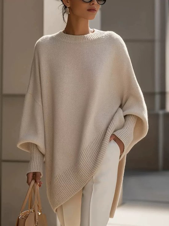 Damen Unifarben Lässig Langarm Rundhals Nachahmung Kaschmir Frühling/Herbst Pullover