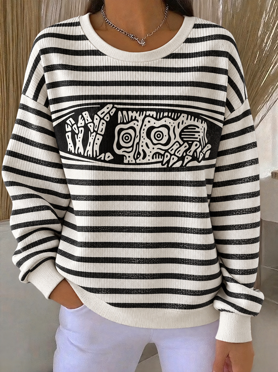 Damen Gestreift Rundhals Lässig Frühling/Herbst Langarm Sweatshirt