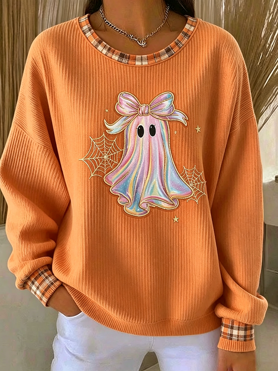 Damen Kariert Rundhals Print Lässig Frühling/Herbst Langarm Sweatshirt