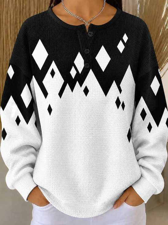 Damen Geometrisch Henley-Kragen Lässig Frühling/Herbst Langarm Sweatshirt