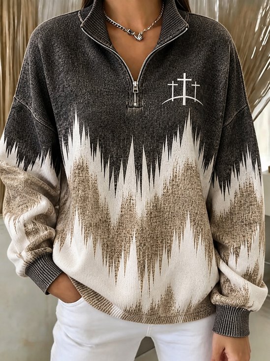 Damen Geometrisch Stehkragen Lässig Frühling/Herbst Langarm Sweatshirt