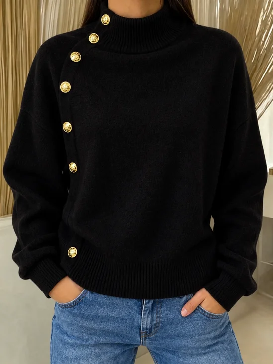 Damen Unifarben Lässig Langarm Rollkragen Frühling/Herbst Pullover
