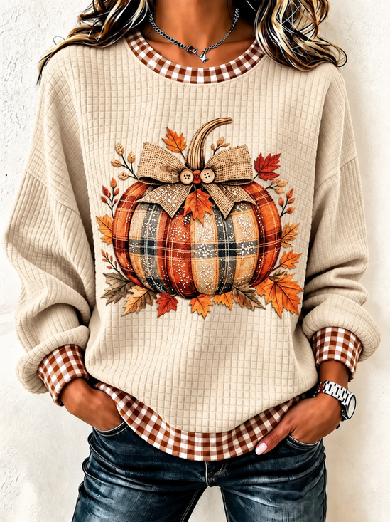 Damen Kariert Rundhals Lässig Frühling/Herbst Langarm Sweatshirt