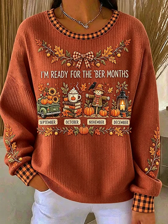 Damen Kariert Rundhals Print Lässig Frühling/Herbst Langarm Sweatshirt