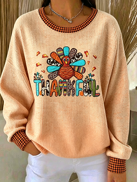 Damen Kariert Rundhals Print Lässig Frühling/Herbst Langarm Sweatshirt