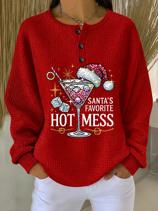 Damen Textbriefe Henley-Kragen Lässig Frühling/Herbst Langarm Sweatshirt