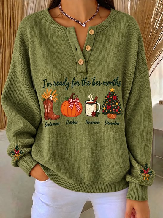 Damen Textbriefe Henley-Kragen Print Lässig Frühling/Herbst Langarm Sweatshirt