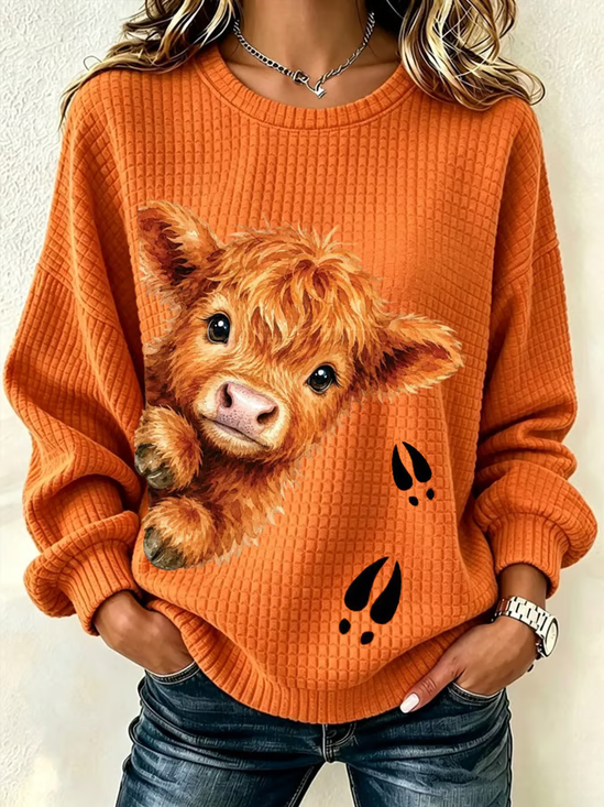 Damen Das Vieh Rundhals Print Lässig Frühling/Herbst Langarm Sweatshirt