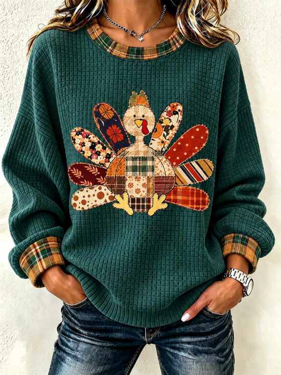 Damen Kariert Henley-Kragen Lässig Frühling/Herbst Langarm Sweatshirt