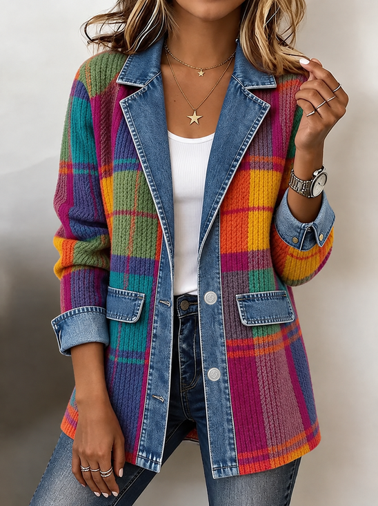 Damen Kariert Retro Oberbekleidung Print Mittellang Schalkragen Winter Mantel