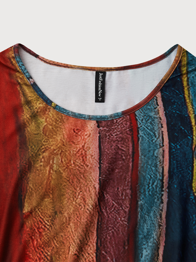 Gestreift Lässig Herbst Täglich Langarm Rundhals Regelmäßig Mittel Elastizität Regelmäßig Größe T-shirt Bedrucken für Damen