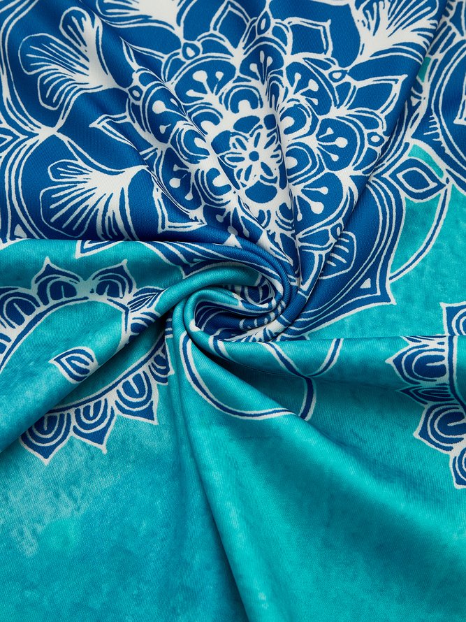 Lässig Urlaub Farbverlauf Volk Muster Stechapfel Retro Print Weit A-Linien-Kleid Große Größen