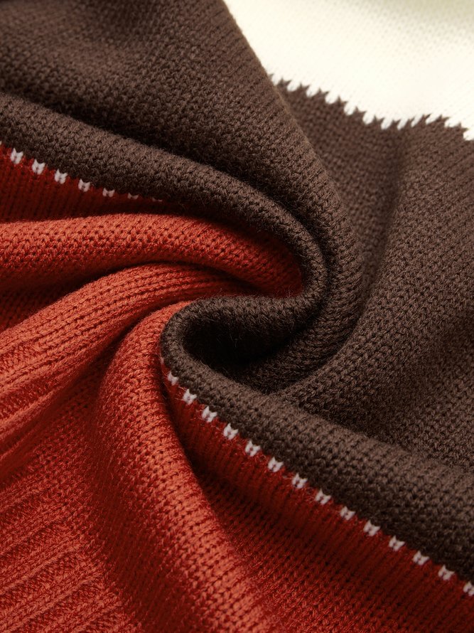 Große Größen Langarm Farbblock Lässig Pullover