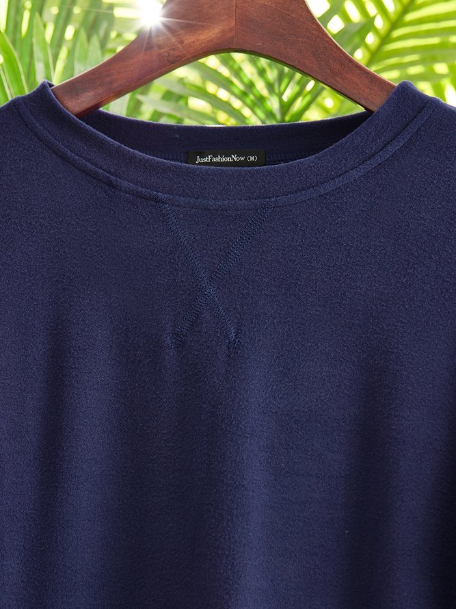 Grau Unifarben Rundhals Langarm Shirts & Blusen&Shirts