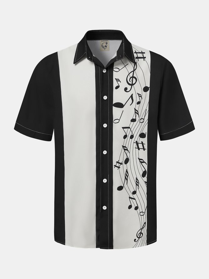 Herren Retro Musik Print Lässig Revers Kurzarm Hawaiische Shirts