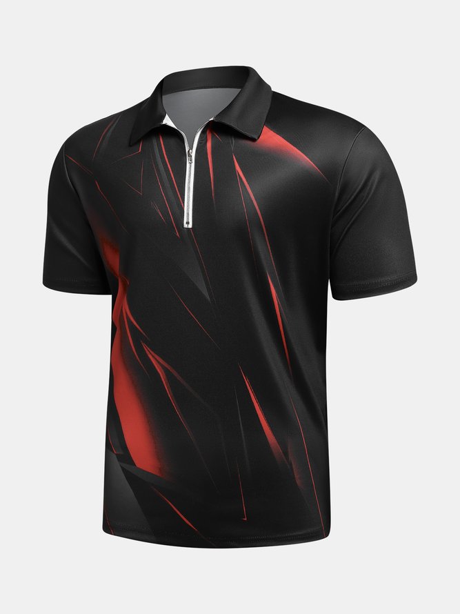 Lässig Kunst Serie 3D Farbverlauf Geometrisch Streifen Element Muster Revers Kurzarm Polo Print Oberteile