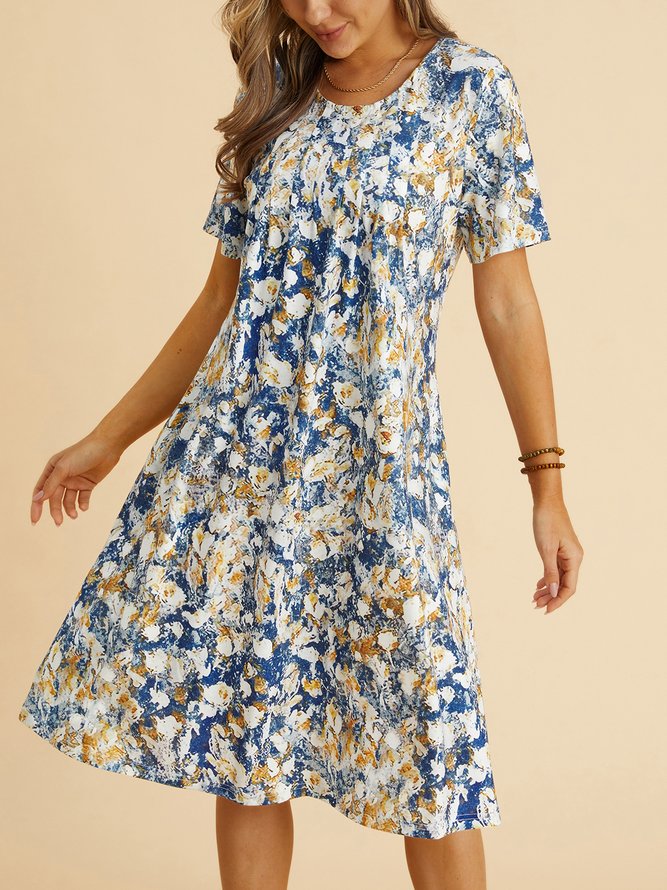 Abstrakt Urlaub Kurzarm Stricken Kleid