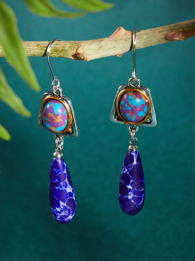 Retro Normal Blau Edelstein Fallen Ohrringe Ethnisch Stil Lässig Damen Schmuck