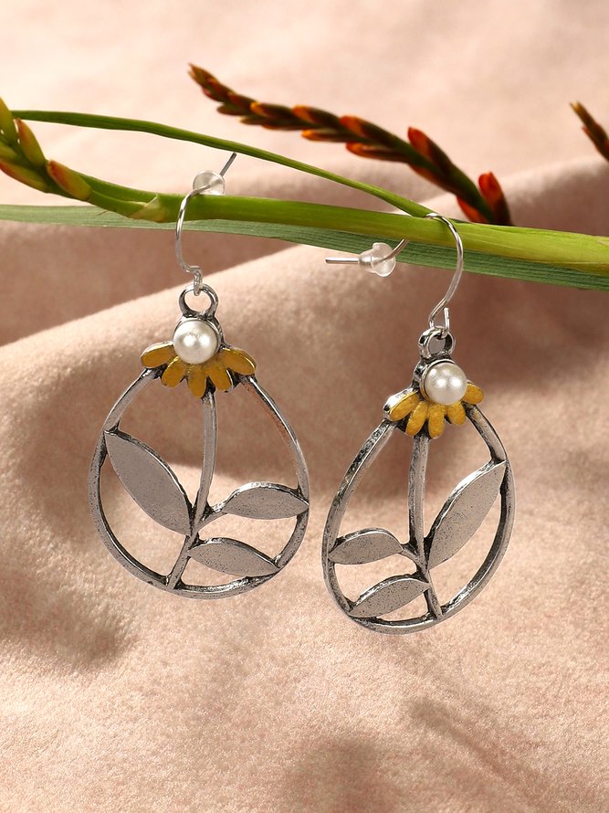 Retro Silber Geblümt Ohrringe Bohemien Ethnisch Stil Kleid Damen Schmuck