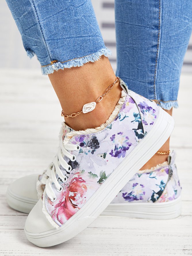 Tinte Geblümt Lässig Schnürung Segeltuch Schuhe