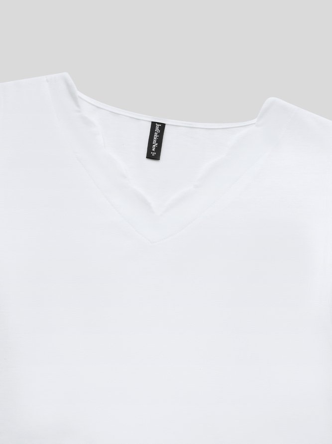 Lässig Unifarben Weit V-Ausschnitt T-Shirt