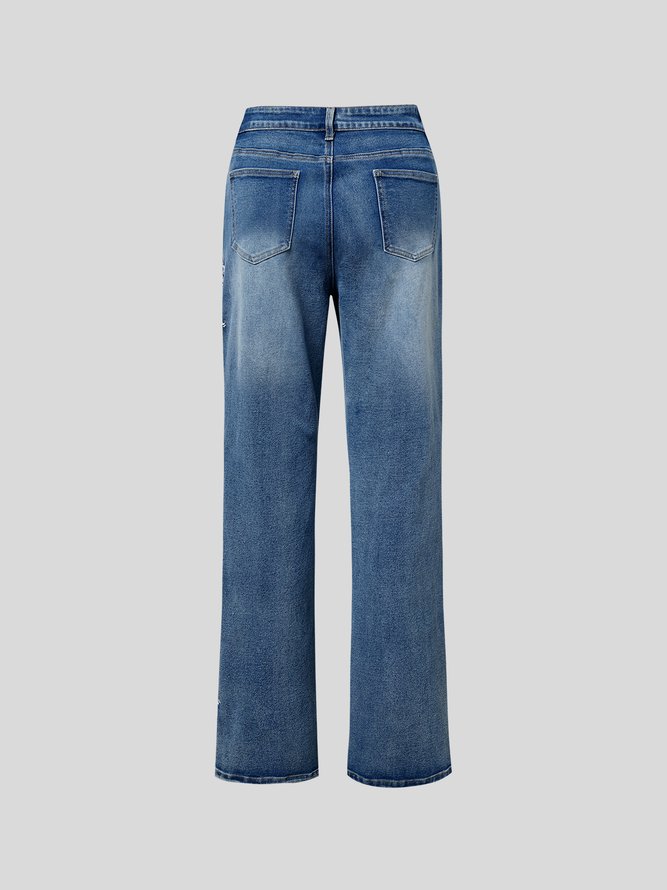 Lässig Bestickt Geblümt Denim Jeans