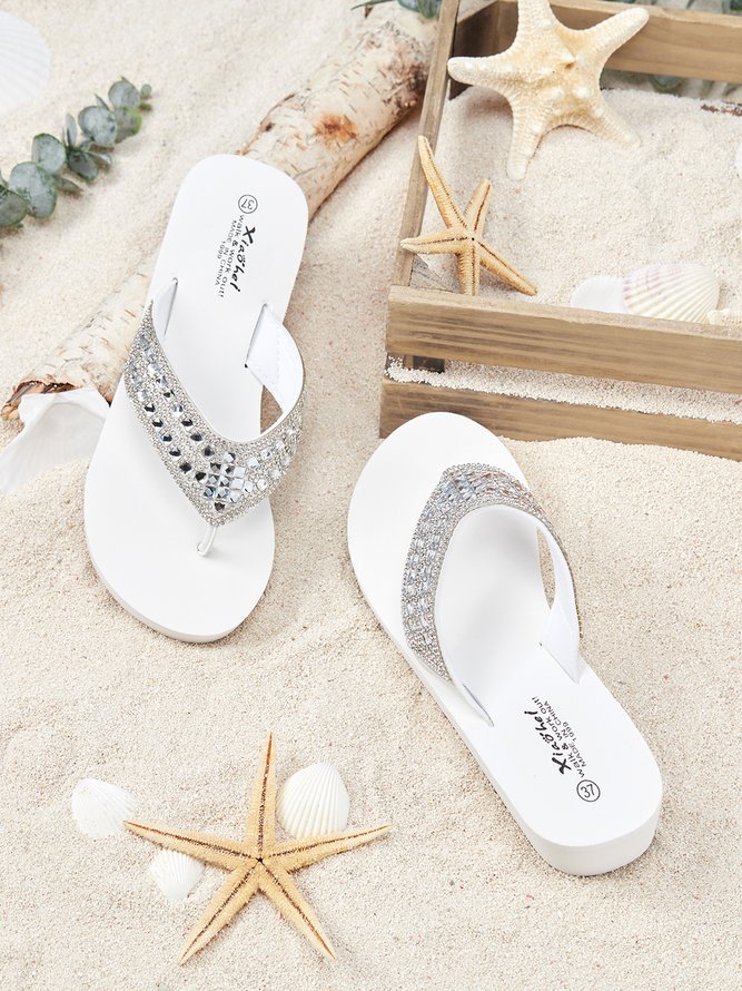Strand Urlaub Strass Plateau Keil Zehentrenner