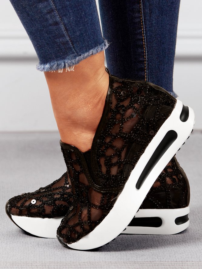 Fashion Paillette Atmungsaktiv Mesh Slip On Plateau Sneakers