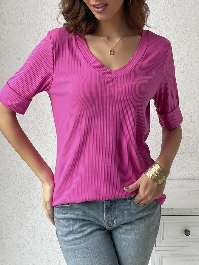 Regelmäßige Passform Unifarben Lässig V-Ausschnitt T-Shirt