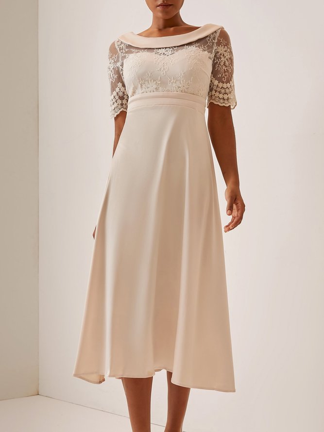 Damen Unifarben Sommer Elegant Mikroelastizität Maxikleid Halbarm X-Linie Regelmäßig Re Kleider