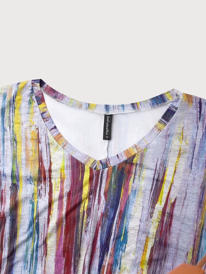 Damen Lässig Farbverlauf Herbst Polyester MikroElastizität Täglich Langarm Regelmäßig H-Linie T-shirt Bedrucken
