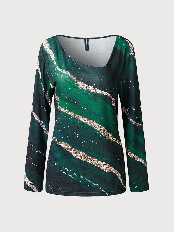 Damen Geometrisch Lässig Herbst Täglich Jersey Asymmetrisch H-Linie Regelmäßig Regelmäßig Größe Blusen & Shirts