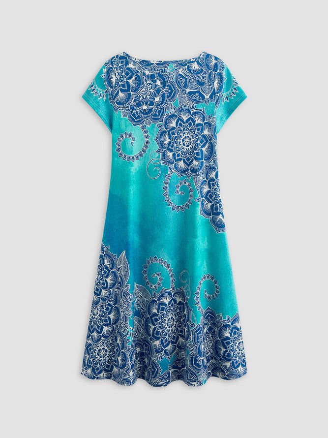 Lässig Urlaub Farbverlauf Volk Muster Stechapfel Retro Print Weit A-Linien-Kleid Große Größen