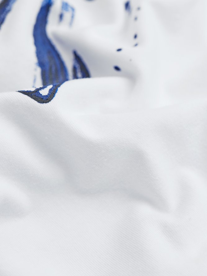 Weiß Print V-Ausschnitt Lässig Langarm Normal Blusen & Shirts