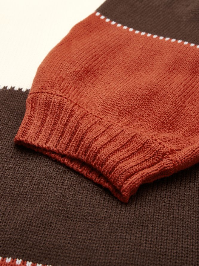Große Größen Langarm Farbblock Lässig Pullover