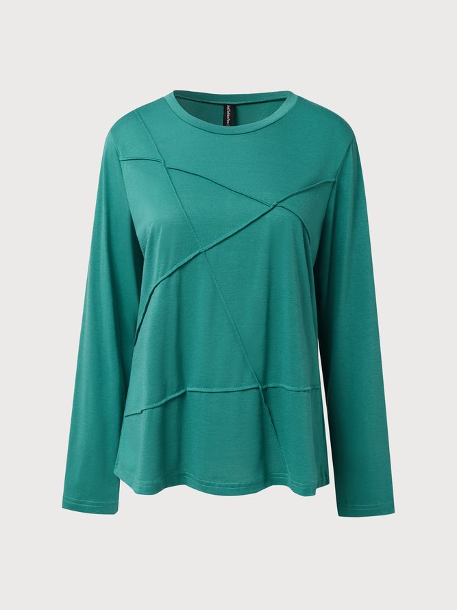 Damen Lässig Unifarben Herbst Täglich Jersey Pullover Rundhals Regelmäßig Regelmäßig T-Shirt