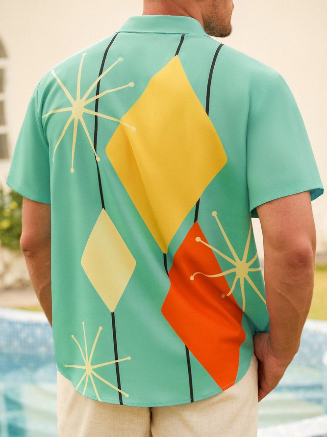 Hawaiische Retro Geometrisch Abstrakt Elemente Herren Lässig Kurzarm Bluse