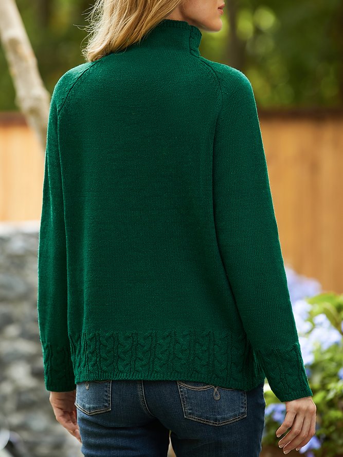 Unifarben Rollkragen Lang Ärmel Retro Pullover