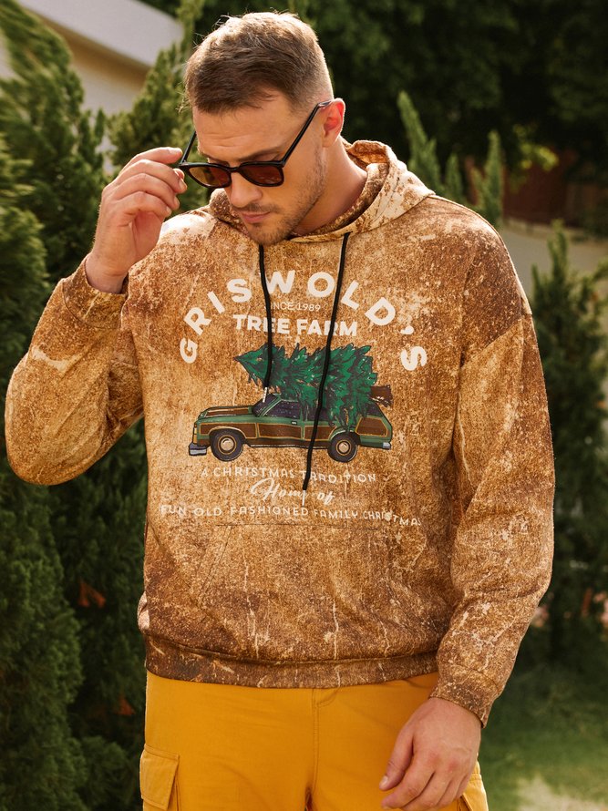 Herren Weihnachten Elemente Weihnachtsbaum Auto Grafik Print Langarm Sweatshirt