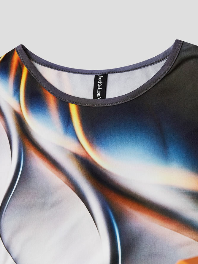 Lässig Farbverlauf Herbst Mikroelastizität Langarm Regelmäßig H-Linie Regelmäßig Regelmäßig Größe T-Shirt für Damen