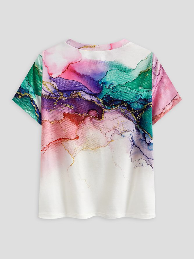 Lässig Rundhals Farbverlauf Kurzarm T-Shirt