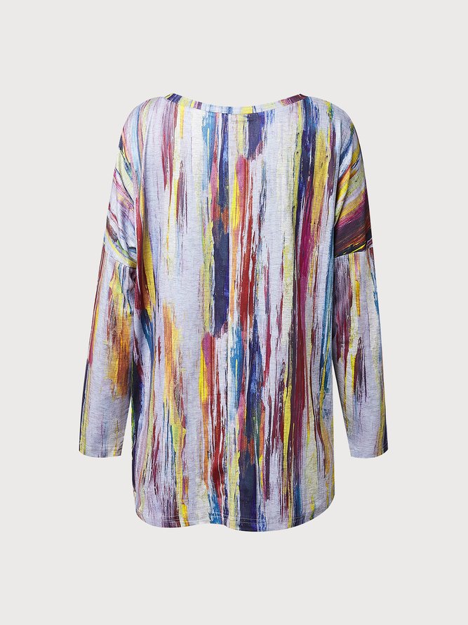 Damen Lässig Farbverlauf Herbst Polyester Mikroelastizität Täglich Langarm Regelmäßig H-Linie T-Shirt