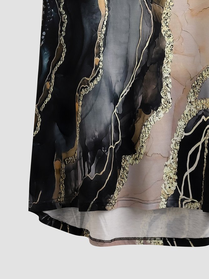 Marmor Textur Locker Rundhals Lässig Kurzarm Bluse Bedruckenn & Shirts
