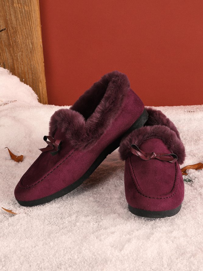 Winter Lässig Nicht-Unterhose Pelzig Gefüttert Flach Erbsen Schuhe