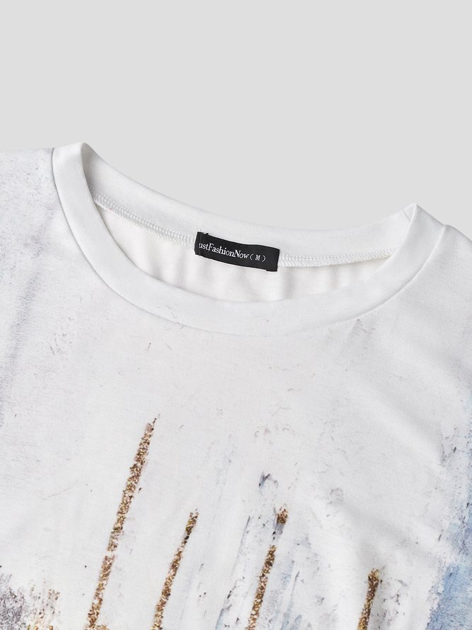 Lässig Abstrakt Malerei Entwurf Kurzarm Gestrickt T-Shirt