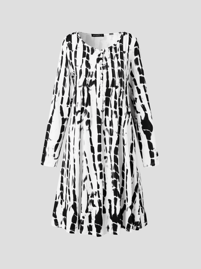 Damen Geometrisch Lässig Herbst Täglich Jersey Midi Langarm A-Linien Regelmäßig Größe Kleider